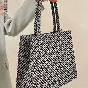 Retro Jacquard Tote Bag for Women - Large Capacity Canvas Shoulder Bag for Commuting - Trendy 2022 Niche Style