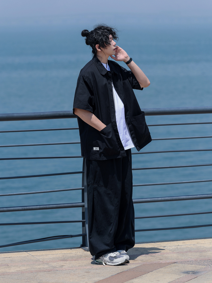 Retro Japanese Casual Short-Sleeve Shirt for Men - Versatile Lapel Design, Summer Workwear, Trendy Half-Sleeve Style Retro Japanese Casual Short-Sleeve Shirt for Men - Versatile Lapel Design, Summer Workwear, Trendy Half-Sleeve Style