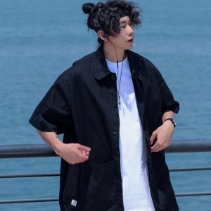 Retro Japanese Casual Short-Sleeve Shirt for Men - Versatile Lapel Design, Summer Workwear, Trendy Half-Sleeve Style