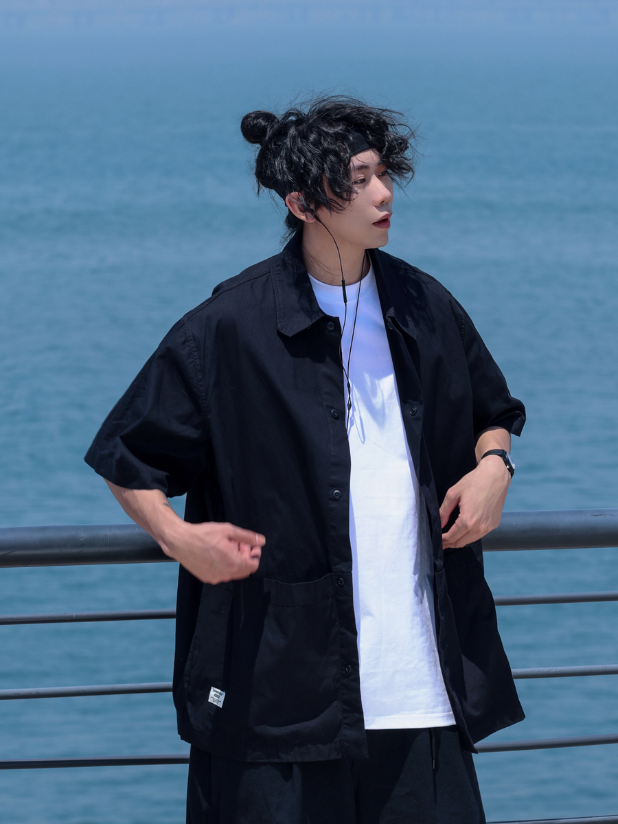 Retro Japanese Casual Short-Sleeve Shirt for Men - Versatile Lapel Design, Summer Workwear, Trendy Half-Sleeve Style Retro Japanese Casual Short-Sleeve Shirt for Men - Versatile Lapel Design, Summer Workwear, Trendy Half-Sleeve Style