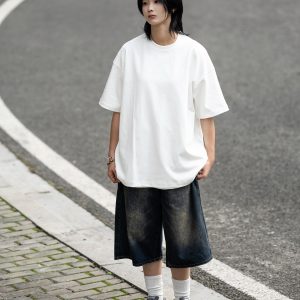 Retro Japanese Style Heavyweight 385g Cotton Short-Sleeve T-Shirt for Men - Versatile Loose Fit Tee