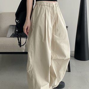 Retro Japanese-Style Parachute Pants for Spring-Summer, Loose Fit Wide-Leg, Comfortable Pure Cotton, Casual American Vibe