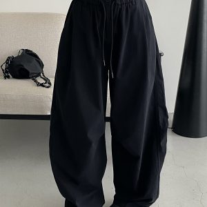 Retro Japanese-Style Parachute Pants for Spring-Summer, Loose Fit Wide-Leg, Comfortable Pure Cotton, Casual American Vibe