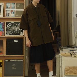 Retro Japanese Style Short Sleeve Shirt Jacket for Men - Loose Casual Summer Workwear for City Boys