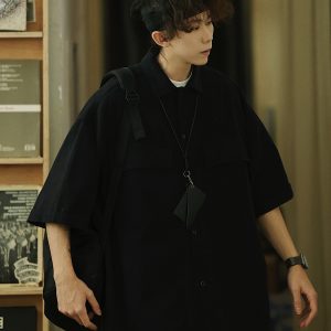 Retro Japanese Style Short Sleeve Shirt Jacket for Men - Loose Casual Summer Workwear for City Boys