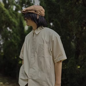 Retro Japanese-Style Short Sleeve Work Shirt for Men - Casual Layered Solid Color Half-Sleeve Shirt Jacket for Summer Trends