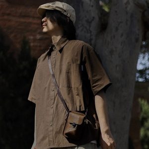 Retro Japanese-Style Short Sleeve Work Shirt for Men - Casual Layered Solid Color Half-Sleeve Shirt Jacket for Summer Trends