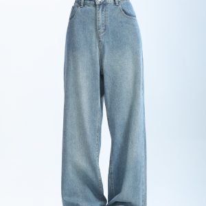 Retro Korean-Style Blue Wide-Leg Jeans for Women - Trendy Loose Straight Pants for Autumn Fashion