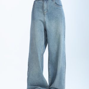 Retro Korean-Style Blue Wide-Leg Jeans for Women - Trendy Loose Straight Pants for Autumn Fashion