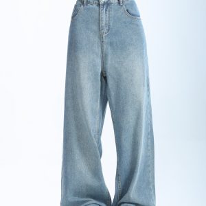 Retro Korean-Style Blue Wide-Leg Jeans for Women - Trendy Loose Straight Pants for Autumn Fashion