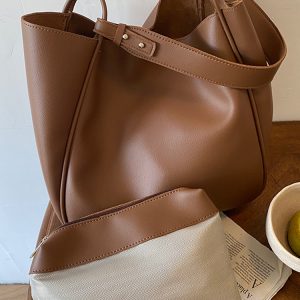 Retro 港风 Large Capacity Shoulder Tote Bag for Women - Chic Commuting Underarm Design