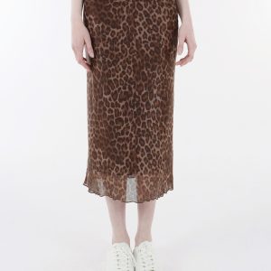 Retro Leopard Print Elastic Mesh Skirt - Y2K Inspired Fashion Statement