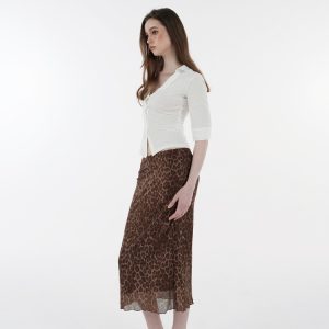 Retro Leopard Print Elastic Mesh Skirt - Y2K Inspired Fashion Statement