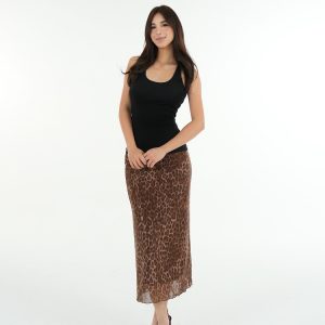 Retro Leopard Print Elastic Mesh Skirt - Y2K Inspired Fashion Statement