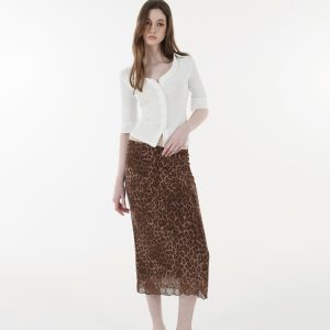 Retro Leopard Print Elastic Mesh Skirt - Y2K Inspired Fashion Statement