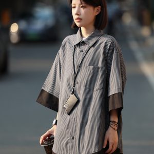 Retro Loose Short-Sleeve Men's Plaid Shirt - Two-Piece Splicing Japanese Style Summer Fashion