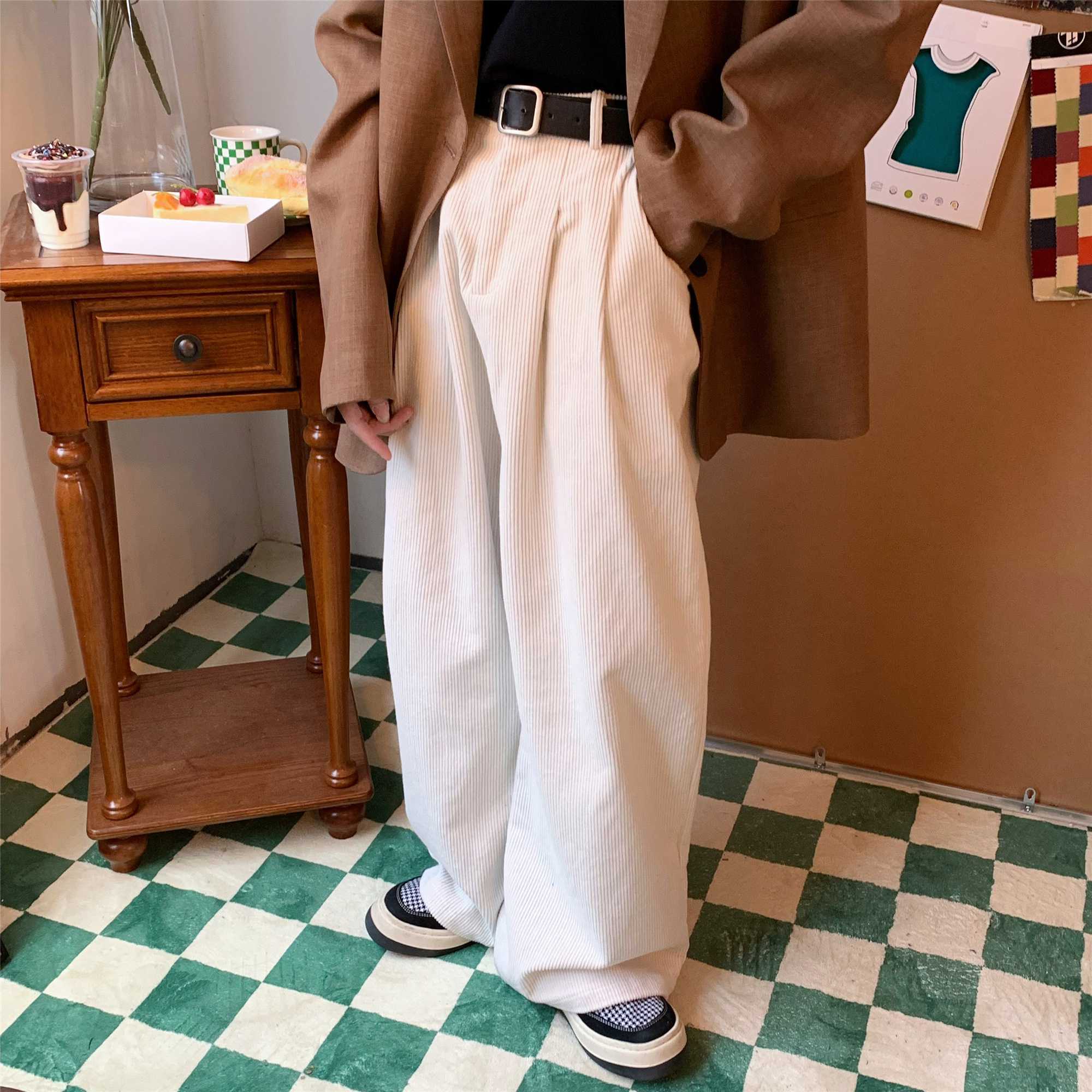 Retro Loose Wide-Leg Corduroy Pants for Couples - Japanese Trendy Casual Trousers, Hong Kong Style, Versatile Fashion