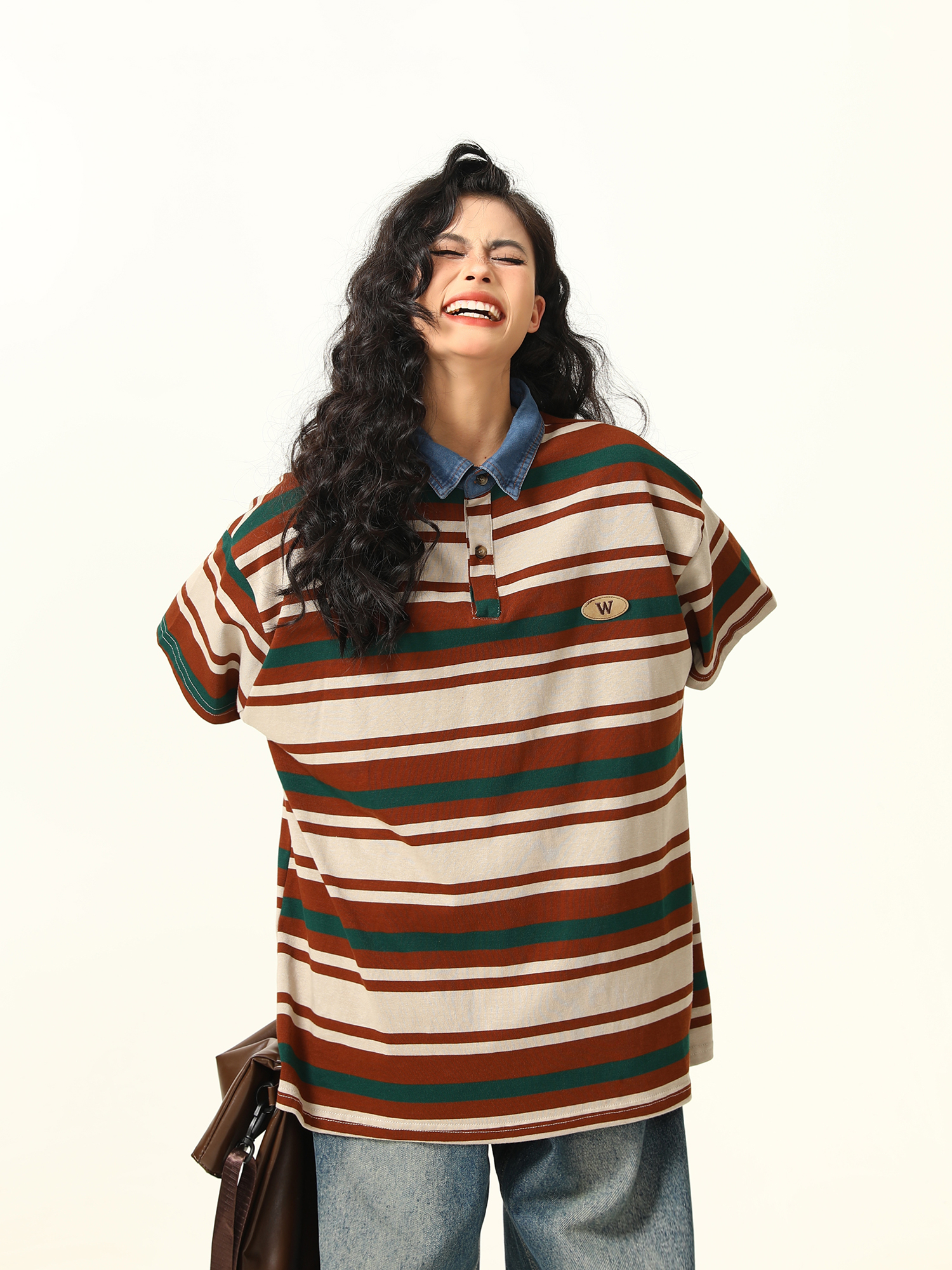 Retro Melard Striped Oversized Short Sleeve Summer T-Shirt for Women - Trendy American Style Retro Melard Striped Oversized Short Sleeve Summer T-Shirt for Women - Trendy American Style