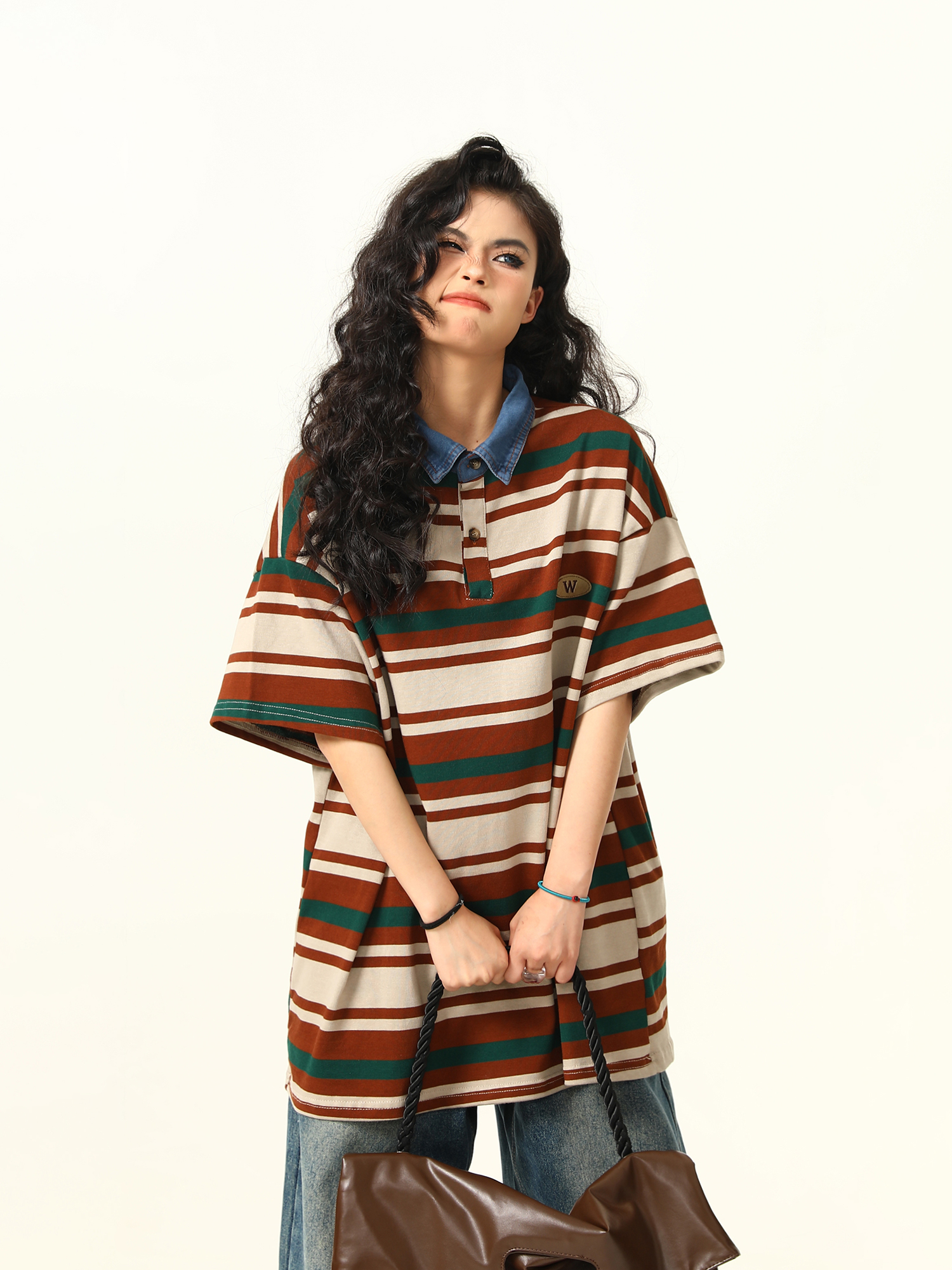 Retro Melard Striped Oversized Short Sleeve Summer T-Shirt for Women - Trendy American Style Retro Melard Striped Oversized Short Sleeve Summer T-Shirt for Women - Trendy American Style