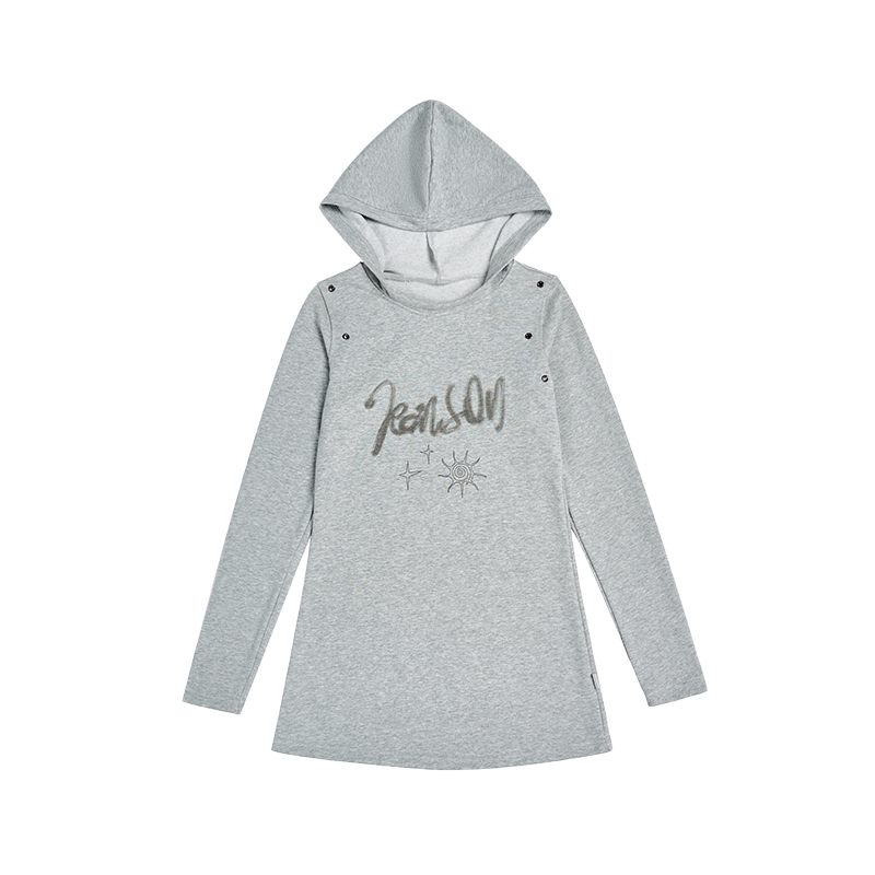 Retro Metal Decorative Slim-Fit Multi-Color Hooded Dress for 90s Inspired Style