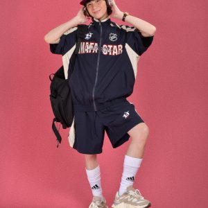 Retro Military Style Windbreaker Sports Suit for Summer - Casual Two-Piece Set for Couples