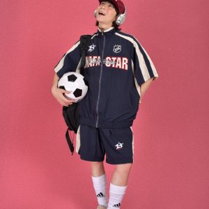 Retro Military Style Windbreaker Sports Suit for Summer - Casual Two-Piece Set for Couples