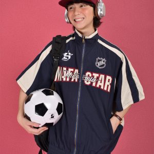 Retro Military Style Windbreaker Sports Suit for Summer - Casual Two-Piece Set for Couples