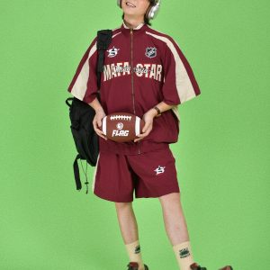 Retro Military Style Windbreaker Sports Suit for Summer - Casual Two-Piece Set for Couples