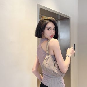 Retro Off-Shoulder Slim Knit Vest Top - Summer Half High Neck Fashion for Y2K Style