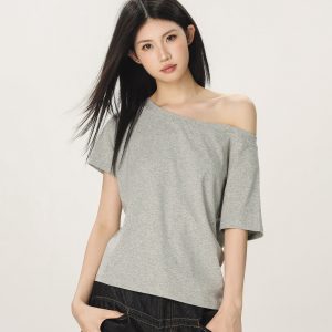 Retro Off-Shoulder T-Shirt for Women - Summer Short Sleeve Slim Fit - Unique Beautiful Hot Girl Style