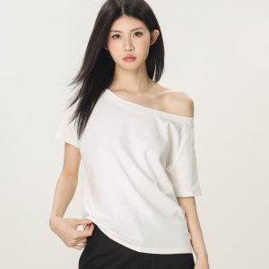 Retro Off-Shoulder T-Shirt for Women - Summer Short Sleeve Slim Fit - Unique Beautiful Hot Girl Style