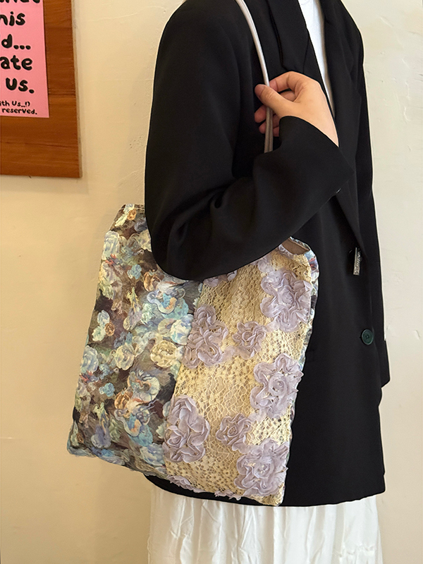 Retro Oil Painting Lace Canvas Tote Bag - 2025 Large Capacity Shoulder Bag for Commuters and Everyday Use Retro Oil Painting Lace Canvas Tote Bag - 2025 Large Capacity Shoulder Bag for Commuters and Everyday Use