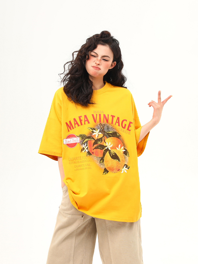 Retro Orange Print Short Sleeve T-Shirt for Women | Summer Vibe Ginger Yellow Tee | Y2K Fashion Top Retro Orange Print Short Sleeve T-Shirt for Women | Summer Vibe Ginger Yellow Tee | Y2K Fashion Top