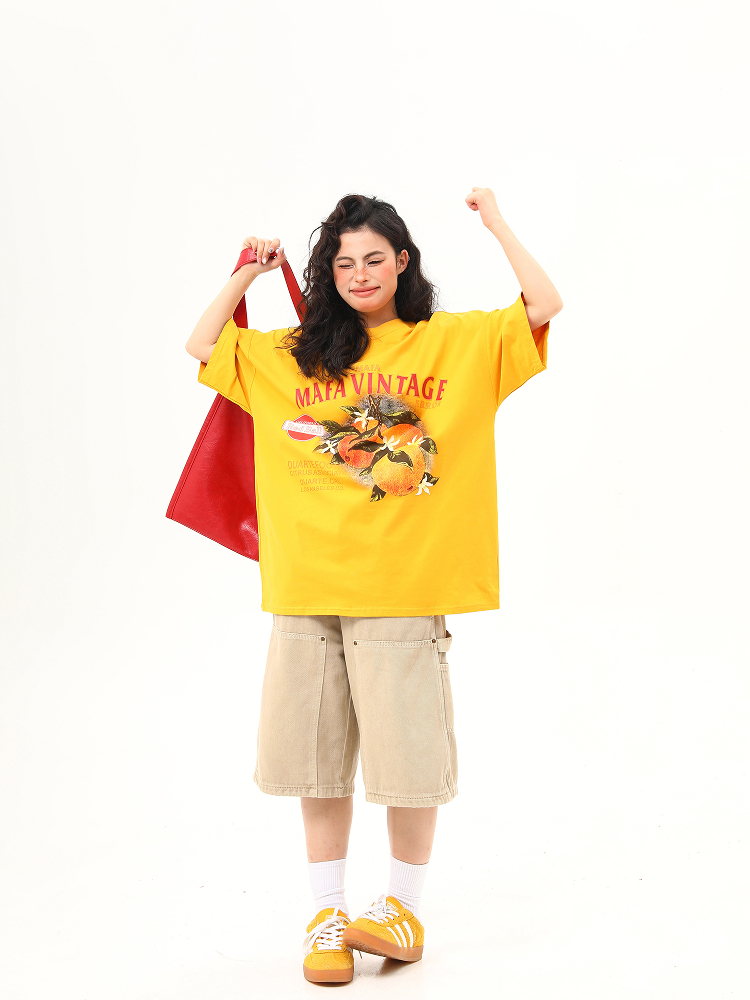 Retro Orange Print Short Sleeve T-Shirt for Women | Summer Vibe Ginger Yellow Tee | Y2K Fashion Top Retro Orange Print Short Sleeve T-Shirt for Women | Summer Vibe Ginger Yellow Tee | Y2K Fashion Top