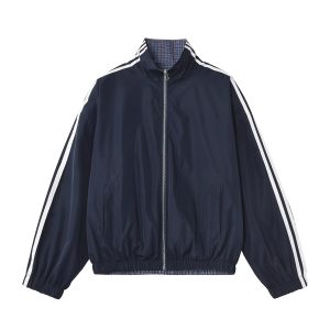 Retro Patchwork Reversible Jacket for Men and Women - Casual Three-Stripe Plaid Layering for Spring & Autumn Commuting