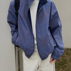 Retro Patchwork Reversible Jacket for Men and Women - Casual Three-Stripe Plaid Layering for Spring & Autumn Commuting