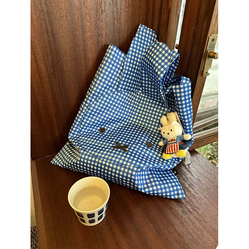 Retro Plaid Bunny Canvas Tote Bag - Large Capacity Commuter Shoulder Bag - Cute Modern Rabbit Design