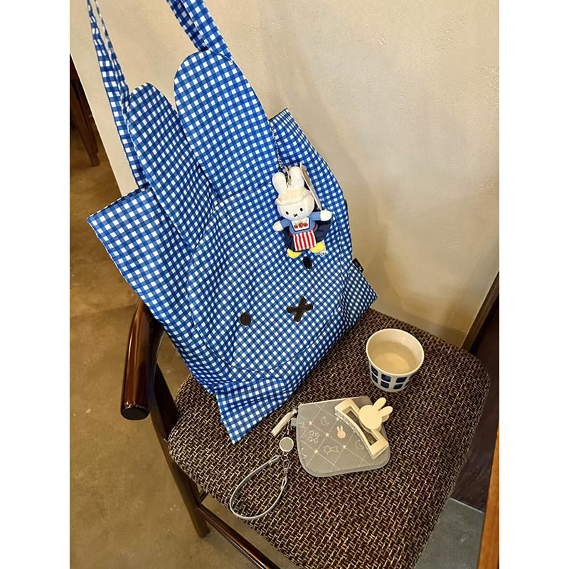 Retro Plaid Bunny Canvas Tote Bag - Large Capacity Commuter Shoulder Bag - Cute Modern Rabbit Design
