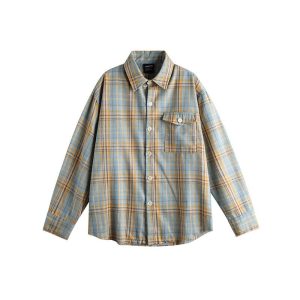 Retro Plaid Color-Blocking Long Sleeve Shirt for Men and Women - Versatile Casual Oversized Style for Early Spring