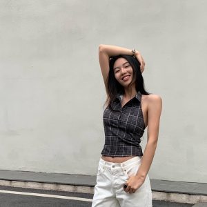 Retro Plaid Halter Polo - 5-Second Outfit Emergency Kit, Slimming Design for Effortless Style, Perfect for Y2K Fashion Lovers