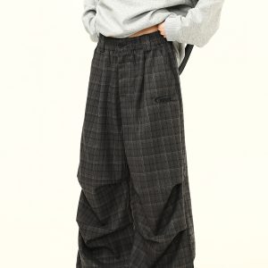 Retro Plaid Pleated Pants for Women - Loose Drape Casual Style, Trendy Versatile Bottoms, 90s Inspired Fashion