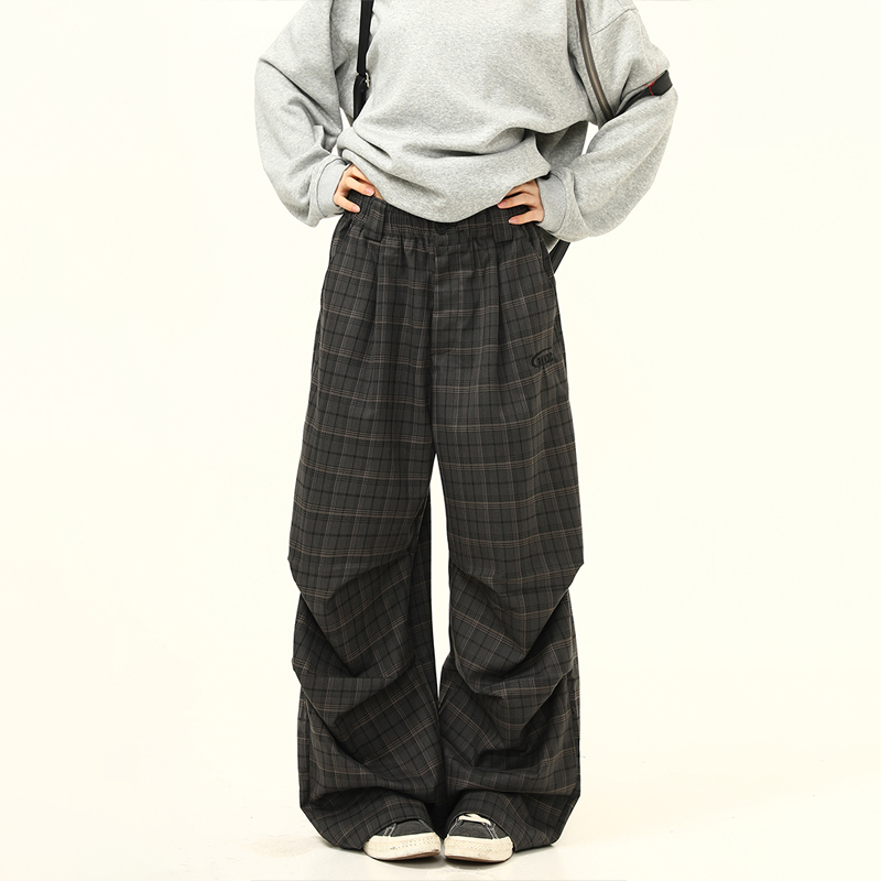 Retro Plaid Pleated Pants for Women - Loose Drape Casual Style, Trendy Versatile Bottoms, 90s Inspired Fashion