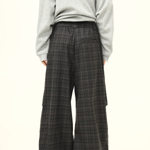 Retro Plaid Pleated Pants for Women - Loose Drape Casual Style, Trendy Versatile Bottoms, 90s Inspired Fashion