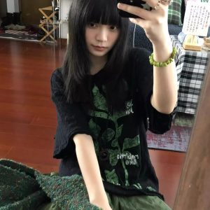 Retro Plant-Themed Korean Style Casual Loose Fit Cotton Summer Short Sleeve T-Shirt