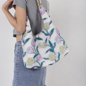 Retro Purple Floral Tulip Tote Bag for Women - Large Capacity Summer Commuter Bag, Fashionable Versatile Y2K Style