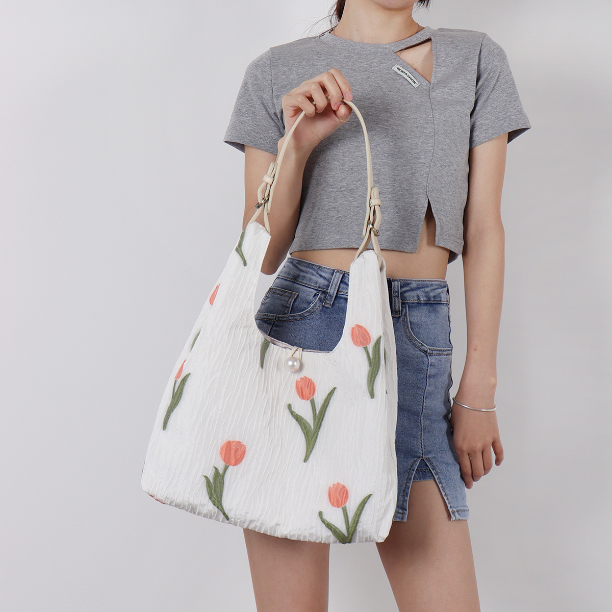 Retro Purple Floral Tulip Tote Bag for Women - Large Capacity Summer Commuter Bag, Fashionable Versatile Y2K Style