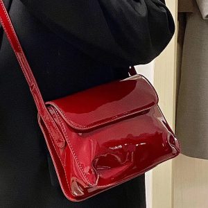 Retro Red Patent Leather Small Square Handbag - Versatile Shoulder & Crossbody Bag for 2022 Y2K Style
