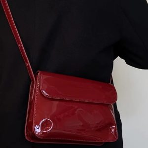 Retro Red Patent Leather Small Square Handbag - Versatile Shoulder & Crossbody Bag for 2022 Y2K Style