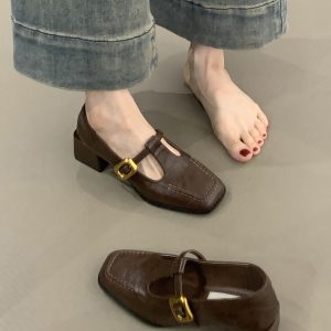 Retro Sheepskin High-Heeled Mary Jane Shoes - Square Toe, Chunky Heel, One-Strap Buckle, Elegant Commuter Style for Women