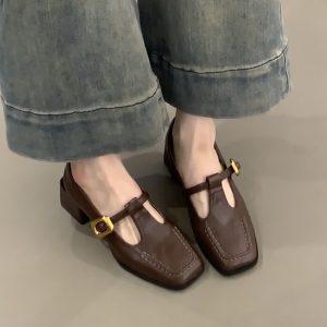 Retro Sheepskin High-Heeled Mary Jane Shoes - Square Toe, Chunky Heel, One-Strap Buckle, Elegant Commuter Style for Women